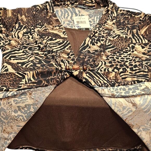 NOTATIONS Women's Short Sleeve 2For One Safari Leopard Print Blouse Size Large - Picture 10 of 16